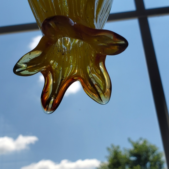 Hand Blown Glass Multicolor Hanging HUMMINGBIRD FEEDER Art Glass 9" Floral Gourd - Picture 4 of 10